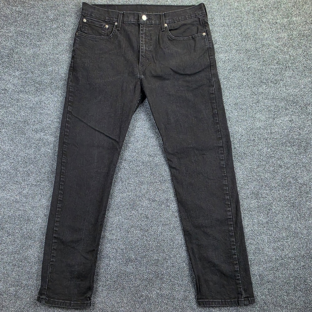 Levis 502 Jeans Men's 36x32 Regular Taper Black Denim Dark Wash Casual - Picture 2 of 9